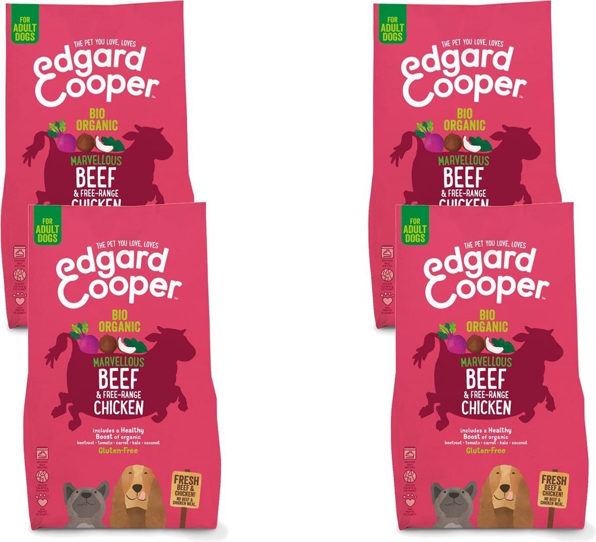 4x Edgard&Cooper Hondenvoer Droog Bio Rund - Bio Kip 2,5 kg