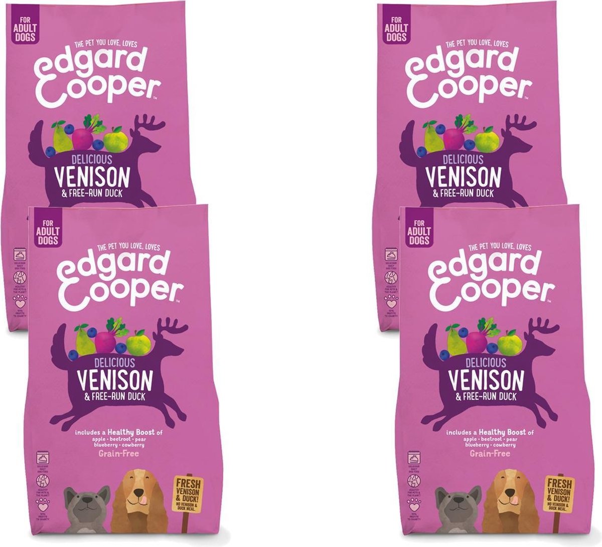 4x Edgard&Cooper Hondenvoer Droog Hert - Scharreleend 2,5 kg