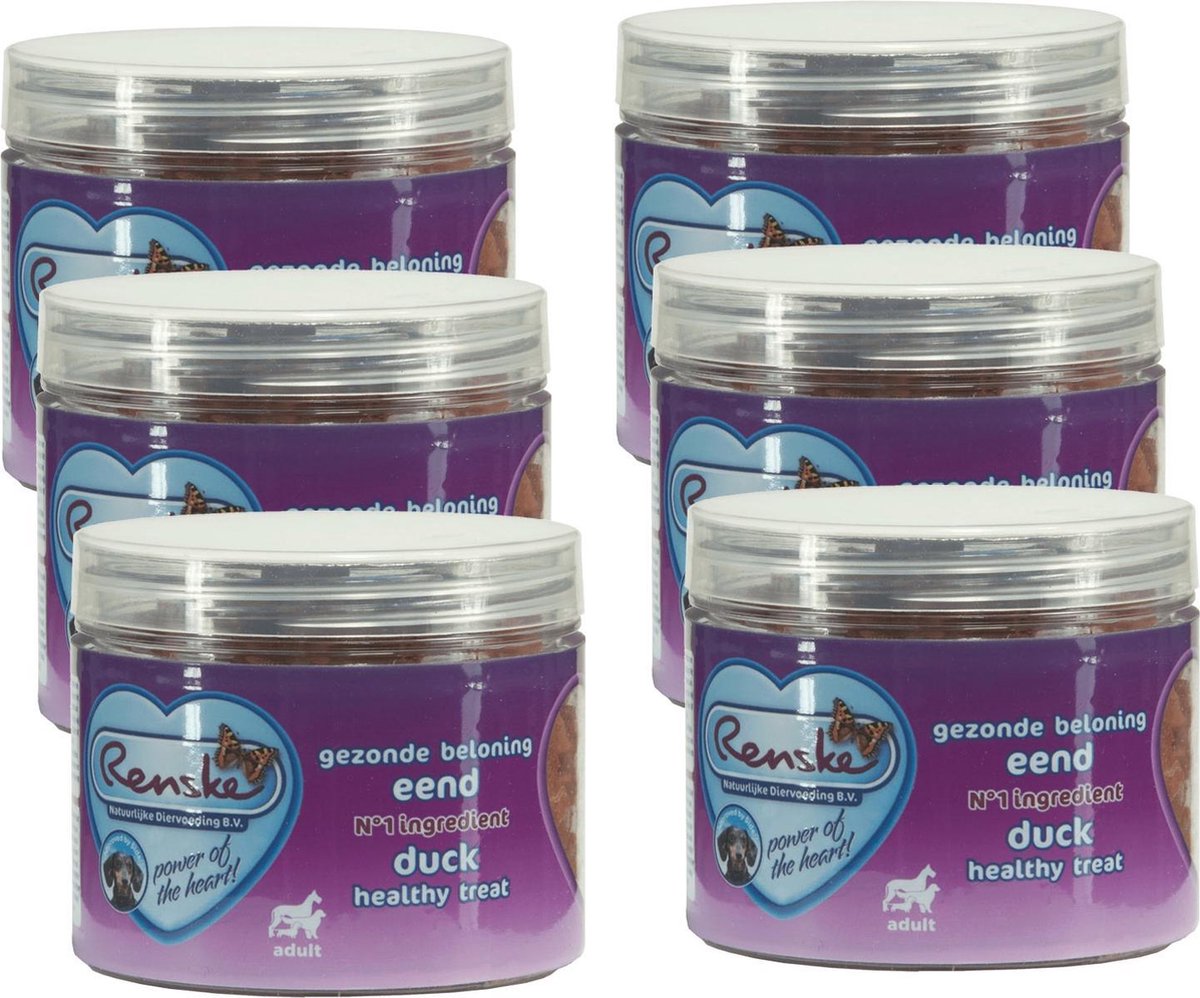 Renske Gezonde Beloning Hartjes 100 g - Hondensnacks - 6 x Eend