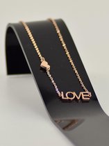 Ketting love + hartje - rose goud