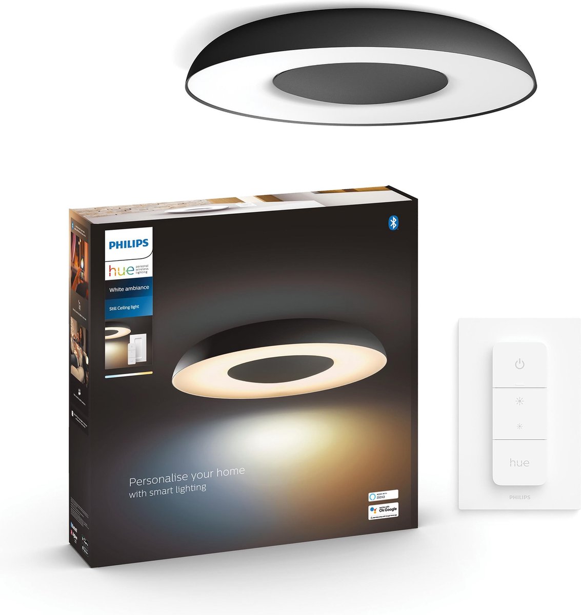 Philips Hue Still plafondlamp - White Ambiance - zwart - Bluetooth - incl.  1 dimmer switch | bol.com