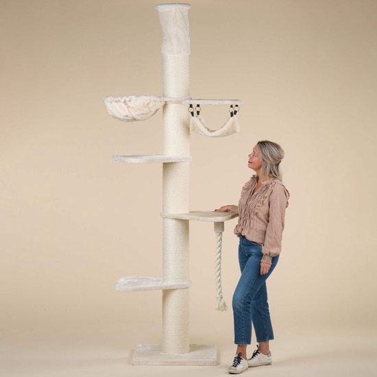 Krabpaal Plafondhoog Voor Grote Katten Maine Coon Tower Crown Crème Beige Van Rhrquality