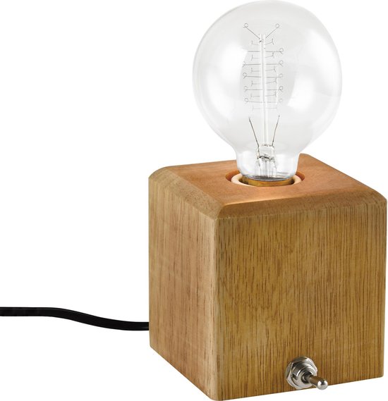 QUVIO Tafellamp Scandinavisch - Lampen - Leeslamp - Nachtkastlamp - Verlichting - Tafellamp slaapkamer - Tafellampen - Bedlamp - Met 1 lichtpunt - E27 - Voor binnen - Hout - 9,5 x 9,5 x 10 cm - Bruin