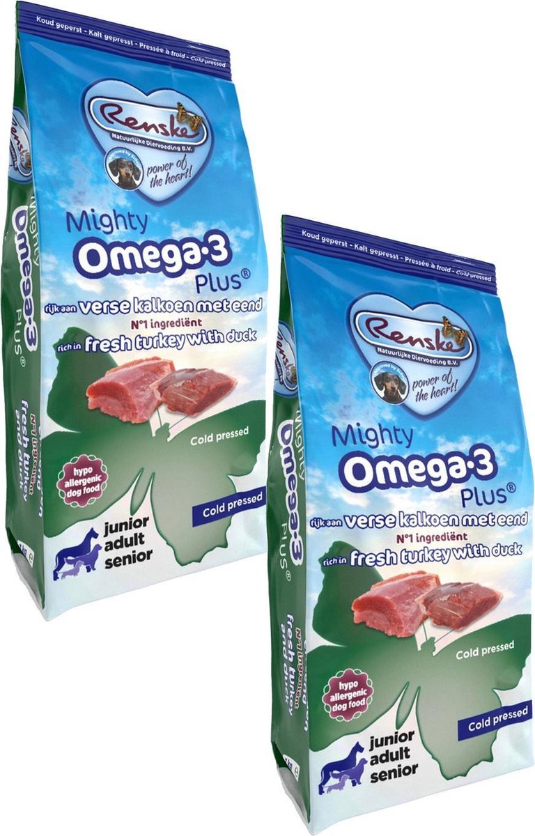 Renske Renske Mighty Omega Plus Adult Geperst Kalkoen&Eend - Hondenvoer - 2 x 3 kg