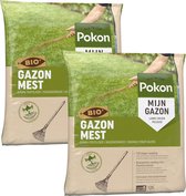 Pokon Bio Gazonmest - 2 x 8,4kg - Mest  - Geschikt voor 2 x 125m² - 120 dagen biologische voeding - Voordeelverpakking