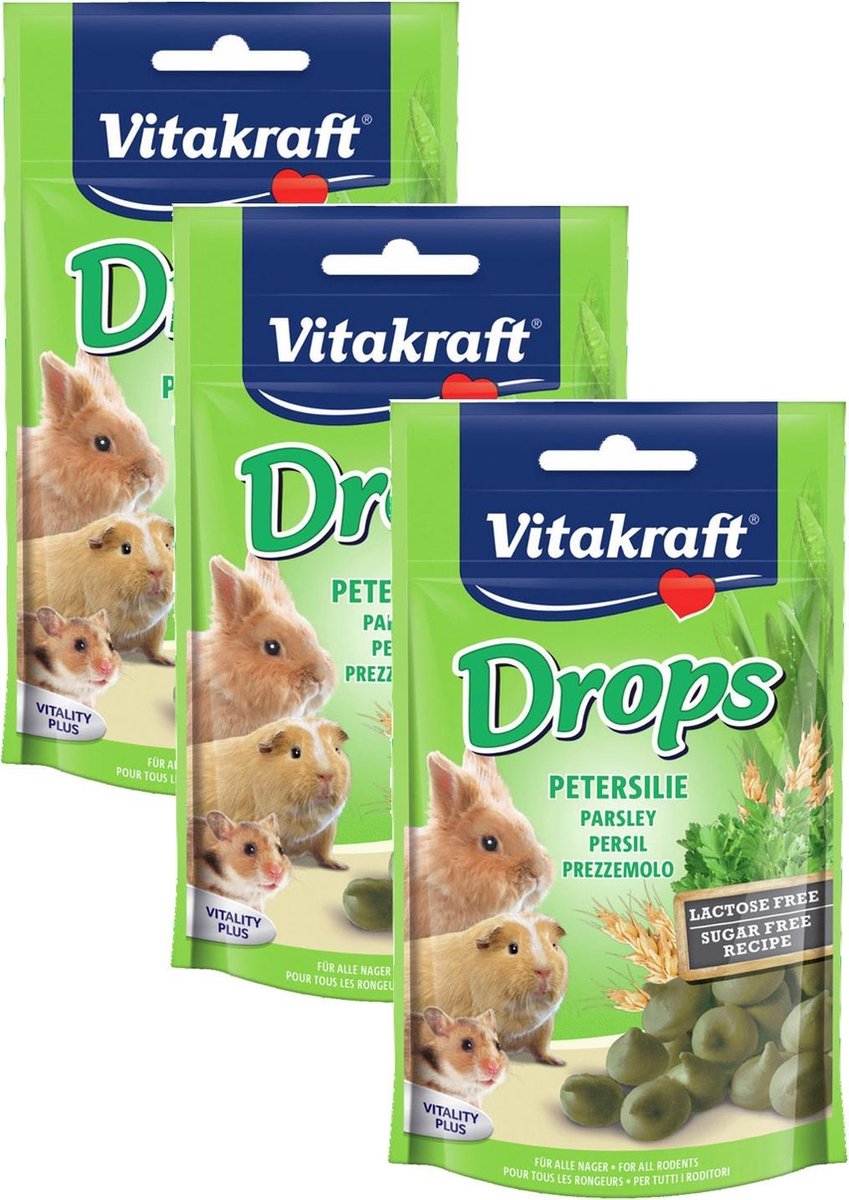 Vitakraft Knaagdier Drops - Knaagdiersnack - 3 x Peterselie Lactose Vrij