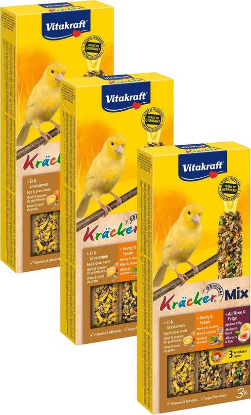 Vitakraft Kanarie Kracker 3 stuks - Vogelsnack - 3 x Honing&Ei&Fruit
