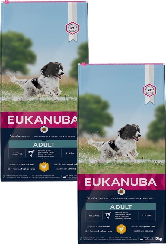 geeuwen milieu instinct Eukanuba Adult Medium Breed Kip - Hondenvoer - 2 x 12 kg | bol.com