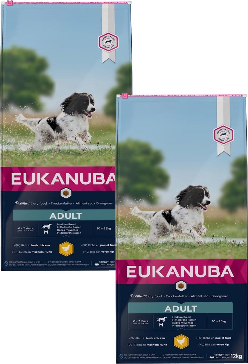 Eukanuba Active Adult Medium Breed Kip - Hondenvoer - 2 x 12 kg
