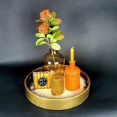 7DELIG WOONACCESSOIRES SET – Droogbloemen met vaas - Droogbloemen in vaas - Droogbloemen inclusief vaas - Fles kandelaar - Kandelaar glas - Kandelaar set - Waxinelichthouder - Theelichthouder