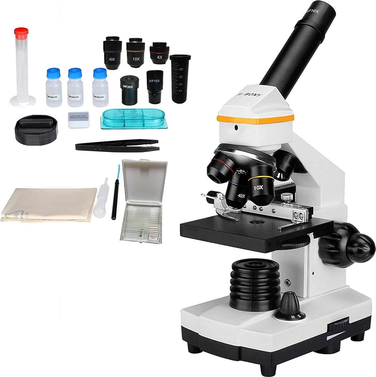 Svbony SV601 - Biologische Microscoop - Aansluiting studentenmicroscoop - 40X-1600X Dual Lighting - Dual Power - Mechanisch monoculair podium - Microscoop voor studenten Wetenschap - Biologie Enthousiasme