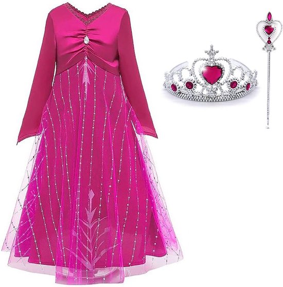 Frozen 2 Elsa roze verkleedjurk Deluxe + gratis staf en kroon
