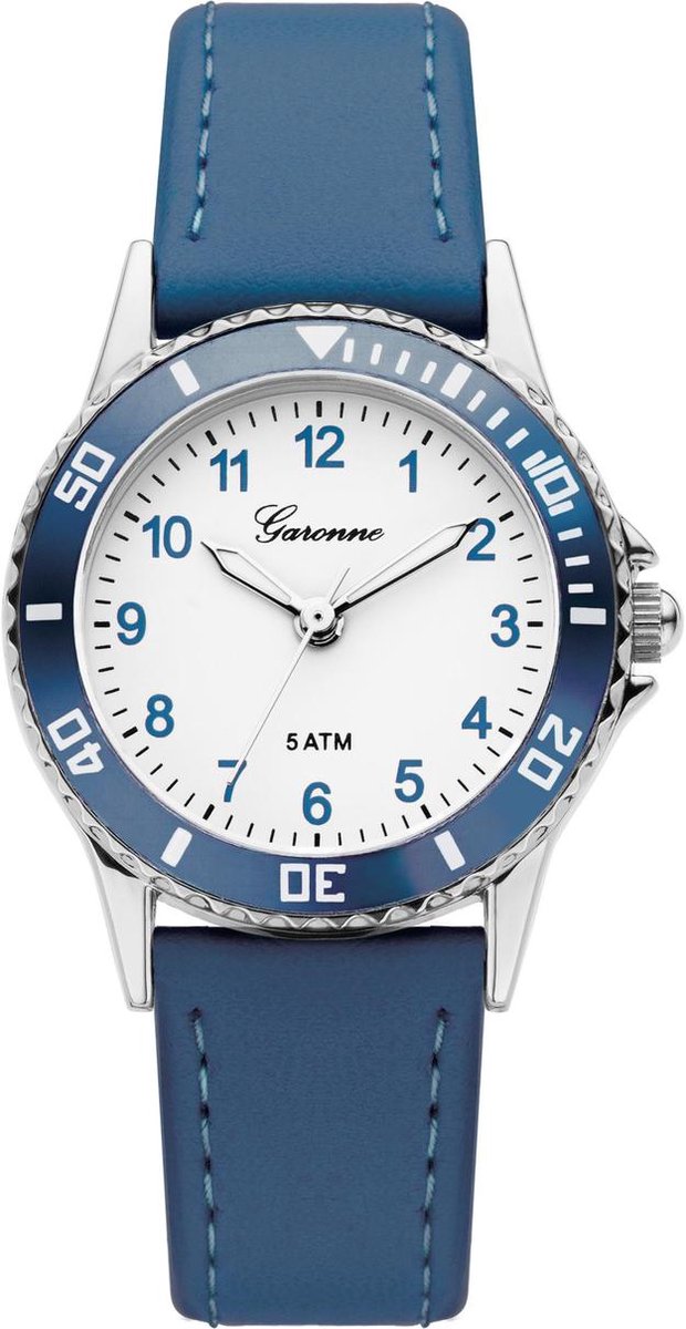 Garonne kinderhorloge 27 mm metaal-leder zilverkleurig-aquablauw KV22Q468