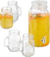 distributeur de boissons relaxdays avec robinet - 3,4 l - pichet de jus avec 4 verres - distributeur de limonade