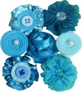 Petaloo mini fabric flowers x7 Blauws