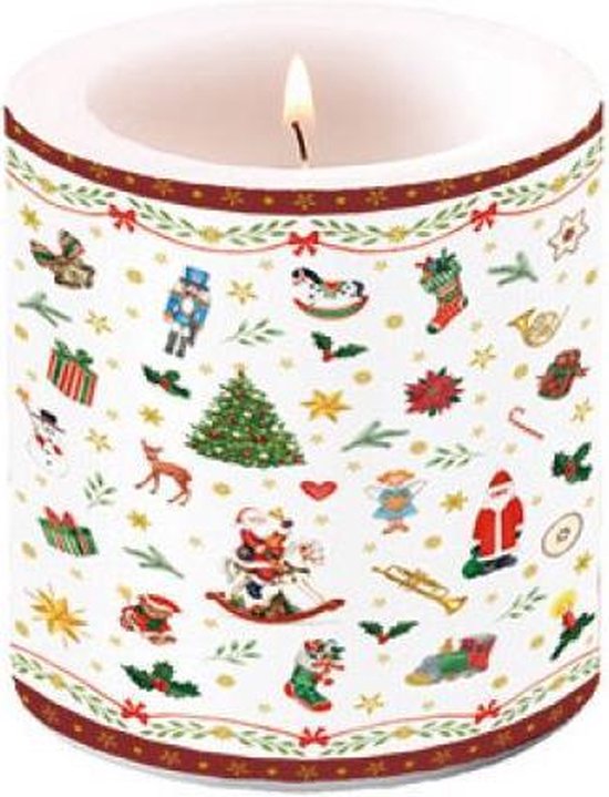 Stompkaars Ambiente Small - Ornaments all over red - 35 branduren - Kerst