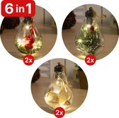 Nuvance - 6-Delige Kerstballen Set met Kerstversiering - LED - Kerstballen Plastic - Kerstverlichting voor Binnen en Buiten - Kerstdecoratie - Kerstversiering - Transparant