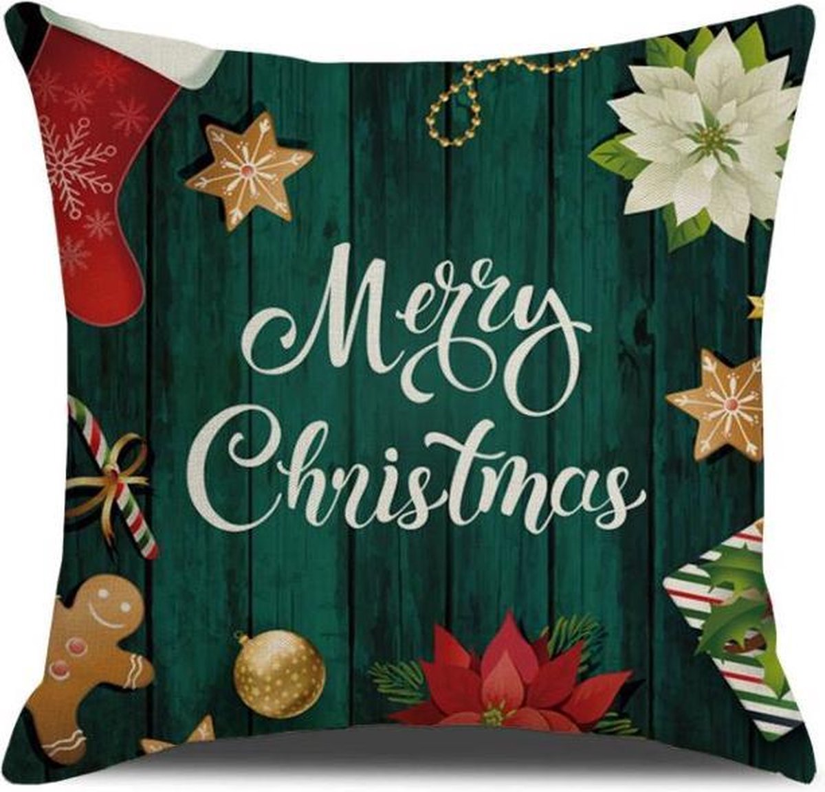 SUNMOOL Kerst Kussenhoes - Kussenhoes - Pillow cover - 45 x 45cm - Groen - 4Stuks – foto 3
