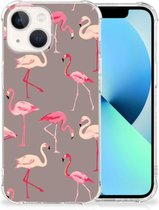 Hoesje met naam iPhone 13 Telefoonhoesje  met doorzichtige rand Flamingo