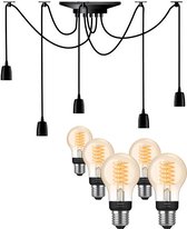 Quality Leds Spider hanglamp - LED - zwart - 5 lichtpunten - Incl. Philips White Filament standaardlamp E27