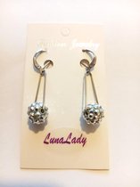 LunaLady RVS oorbel (stainless steel) met glitterkraal ANTI ALERGISCH