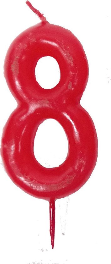 Bougie d'anniversaire numéro 8 - rouge - avec brochette - 8 ans - lot de 6  pièces | bol