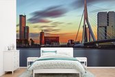 Behang - Fotobehang Rotterdam - Erasmus - Zonsondergang - Breedte 420 cm x hoogte 280 cm