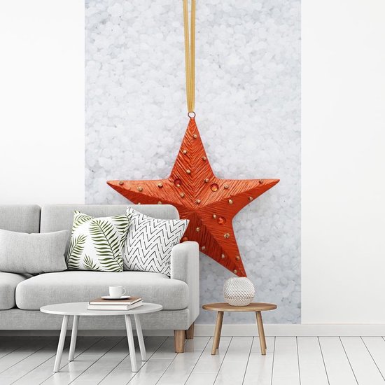 Papier peint photo peint photo vinyle - Une étoile rouge avec un fond enneigé largeur 200 cm x hauteur 300 cm - Tirage photo sur papier peint (disponible en 7 tailles)