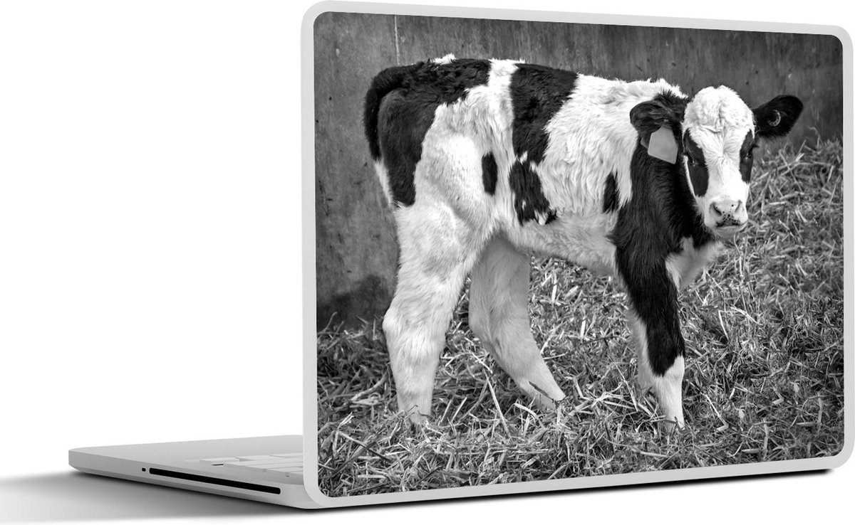 Afbeelding van product SleevesAndCases  Laptop sticker - 10.1 inch - Een schattige Friese koe in het warme stro - zwart wit