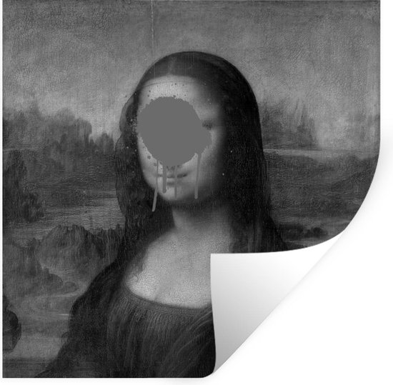 Muurstickers - Sticker Folie - Mona Lisa - Leonardo da Vinci - Zwart - Wit - 80x80 cm - Plakfolie - Muurstickers Kinderkamer - Zelfklevend Behang - Zelfklevend behangpapier - Stickerfolie