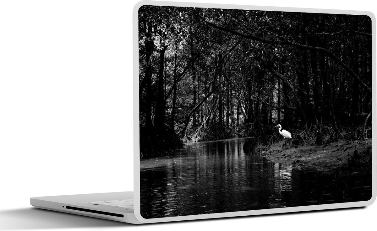 Afbeelding van product SleevesAndCases  Laptop sticker - 17.3 inch - Reiger in mangrovebos - zwart wit
