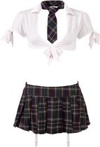 Cottelli Collection – Stout School Meisje Set met Rok en Top voor Ondeugende Meiden – Maat XL – Wit