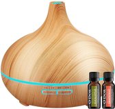 O'dor® Aroma Diffuser met extra Eucalyptus + Grapefruit Etherische Olie - Ultrasone Vernevelaar Bevochtiger Verdamper- Hout Look