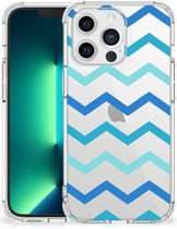 GSM Hoesje iPhone 13 Pro Max Trendy Telefoonhoesjes met transparante rand Zigzag Blauw