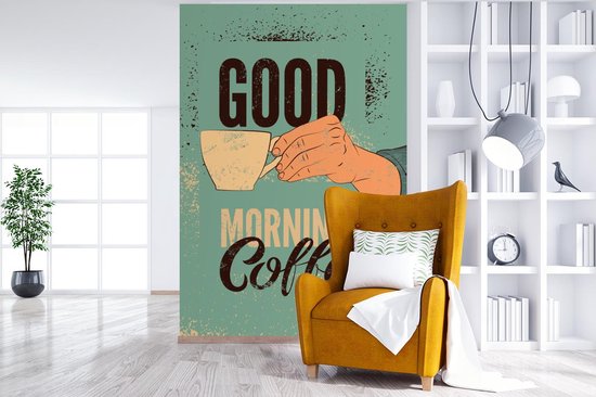 Bonjour café sur fond turquoise 160x240 cm