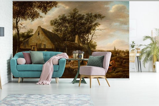 Danseurs d'agriculteurs dans une auberge - Peinture de Jan Steen papier peint photo vinyle largeur 390 cm x hauteur 260 cm - Tirage photo sur papier peint (disponible en 7 tailles)