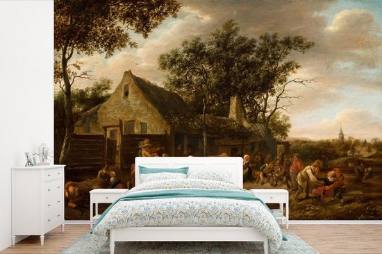 Danseurs d'agriculteurs dans une auberge - Peinture de Jan Steen papier peint photo vinyle largeur 390 cm x hauteur 260 cm - Tirage photo sur papier peint (disponible en 7 tailles)