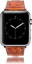 Geschikt voor Apple Watch Bandje - Croco Bruin - Full-Grain Leer - 38/40/41mm - incl. Silver Connectors Met Gesp - Oblac®