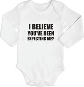 Baby rompertje - I believe you've been expecting me? - Romper lange mouw wit - Maat 62/68 - Zwangerschapsaankondiging