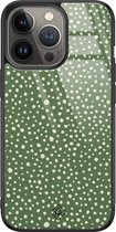 iPhone 13 Pro hoesje glass - Green dots | Apple iPhone 13 Pro  case | Hardcase backcover zwart