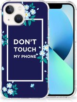 Shockproof Case Geschikt voor iPhone13 Smartphonehoesje met transparante rand Flowers Blue Don't Touch My Phone
