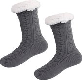 Huissokken Dames en Heren - Grijs - Anti Slip Sokken - One Size - Dikke - Winter - Fleece - Fluffy - Verwarmde - Slofsokken - Bedsokken - Gevoerde Sokken - Cadeau voor hem haar - V