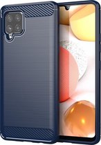 Samsung Galaxy A42 hoesje - Carbon look case hoesje A42 - Blauw - Shockproof bescherming cover