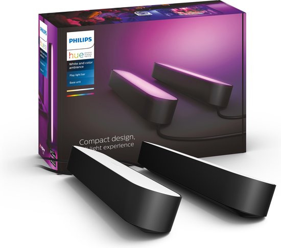 Barre lumineuse Philips Hue Play - Ambiance blanche et couleur - noir - 2-pack - base