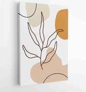 Canvas schilderij - Earth tone background foliage line art drawing with abstract shape and watercolor 3 -    – 1921715384 - 40-30 Vertical