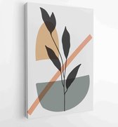Canvas schilderij - Earth tone background foliage line art drawing with abstract shape and watercolor 3 -    – 1919347658 - 40-30 Vertical