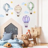 Muursticker Luchtballonnen Met Gouden Sterren En Wolken | Blauw | Groen | Paars | Wanddecoratie | Muurdecoratie | Slaapkamer | Kinderkamer | Babykamer | Jongen | Meisje | Decoratie Sticker