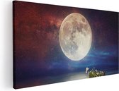 Artaza Canvas Schilderij Volle Maan in de Hemel boven het Water - 100x50 - Groot - Foto Op Canvas - Canvas Print