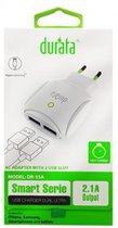 Durata AC Adapter 2 USB Slot 2.1A - Micro USB White