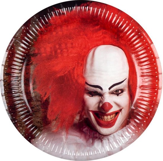 Thema feest papieren bordjes horror clown 18x stuks - Halloween tafeldecoratie/wegwerp servies - wegwerpbordjes